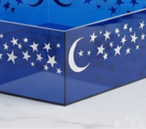 Plateau rectangulaire en acrylique de qualité supérieure pour servir des chocolats, design étoile et lune bleus, fait main, pour gâteaux et dattes. - Product Image 2