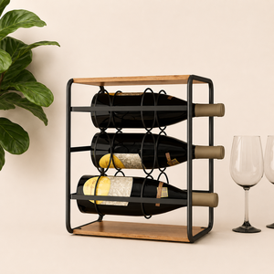 Wood and Metal Countertop <b>Wine</b> Rack 6 Bottle Free-Standing Tabletop <b>Wine</b> Holder with Decorative Top Tray for Home Bar - Product Image 4