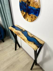 Mesa Consola de Resina Epoxi con Borde Natural Midnight River de TIMELESS CRAFT, Mueble de Madera y Resina Azul Hecho a Mano para Sala de Estar, Estilo Moderno y Lujoso - Product Image 2