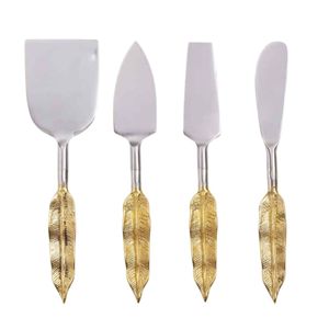 Juego de Cuchillos para Queso de Acero Inoxidable de Lujo, 4 Piezas, con Mangos con Diseño de Hojas Doradas, para Cocina - Product Image 1