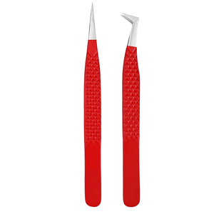 2026 Red Color Ergonomic Textured Handle Durable High-Performance OEM ODM Service Eyelash Extension and Volume Tweezers - Product Image 1