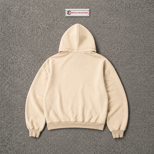 Sweat à capuche oversize beige délavé pour homme, imprimé graphique vieilli, style streetwear, tenue quotidienne d'automne, coton premium, élégant et confortable - Product Image 6