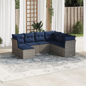 Juego de sofás de patio de ratán sintético gris de 7 piezas con cojines, muebles duraderos para exteriores - Product Image 1