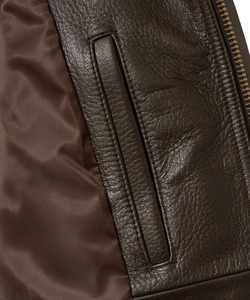 Blouson aviateur en cuir véritable marron pour homme, col rabattu, fermeture éclair, coupe courte, pour l'automne - Product Image 5