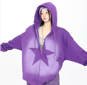 Sweat à capuche zippé surdimensionné en molleton OEM pour femme, 350 g/m² en coton imprimé, tricot lourd - Product Image 6