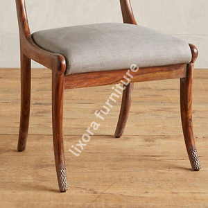 Luxury Handcrafted Solid Wood Dining Chair Ornate Fox Animal Carving Grey Fabric Upholstered <b>Seat</b> - Product Image 4