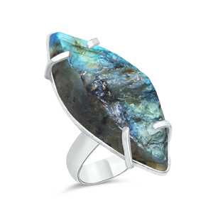 Rough Birthstone Labradorite Crystal Gemstone Prong Setting Birthstone Finger Ring Jewelry for Women Raw <b>Stone</b> Labradorite - Product Image 2