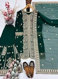 TOP PLAZZO Ensemble de soirée vintage avec dupatta, broderie à points de chaînette et sequins, et dentelle Latkan - Product Image 4