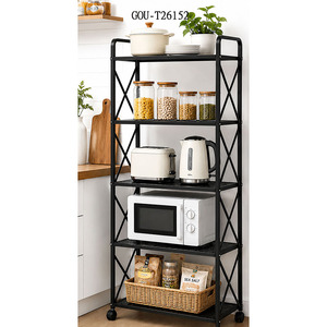 5 tier foldable multipurpose <b>kitchen</b> <b>storage</b> <b>rack</b> Rolling Organizer Shelf Standing Display - Product Image 3