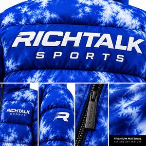 Blouson matelassé à capuche tie-dye pour homme, coupe-vent, sportif, épais, avec fermeture éclair frontale, logo bleu, coupe régulière, tissu personnalisé - Product Image 5