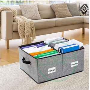 Linen Fabric Organizer Box Foldable Storage <b>Bin</b> with Lid and Handles for Wardrobe Laundry Books and Toys - Product Image 5