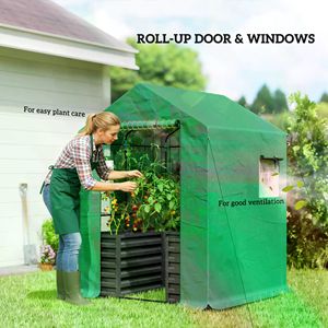 Small Walk-In Greenhouse for Indoor Backyard <b>Plant</b> Growth Tempered Glass with Steel Plastic Wood <b>Frame</b> for Polythene Growing - Product Image 5