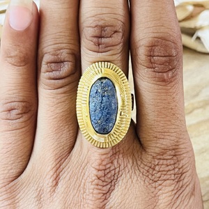 New Arrival <b>Lapis</b> <b>Lazuli</b> <b>Rings</b> Tribal Sunburst Bands Boho Brass Jewelry For Women Gold Plated Vintage Statement <b>Rings</b> Wholesale - Product Image 3