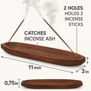 Pure Source India Natural Wood Bote Shape Incense Holder and Ash Catcher - Product Image 2