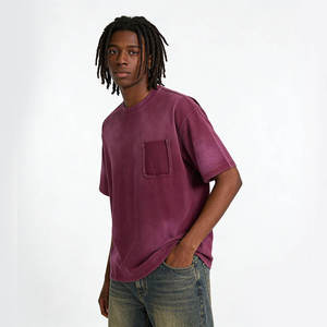 Camiseta de Manga Corta para Hombre, Talla Grande, Color Morado, Cuello Redondo, con Bolsillo, Estilo Casual, 100% Algodón Jersey, Color Sólido - Product Image 3