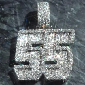 Corte Esmeralda VVS Lab Grown Layered Pendant Iced out Chunky Pendant Carta personalizada 925 Sterling Silver Hip Hop Pendant - Product Image 1