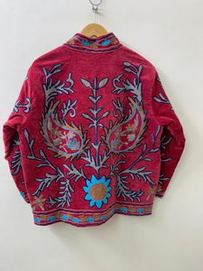 Chaqueta corta Suzani de terciopelo hecha a mano | Regalo para ella | Abrigo floral bordado | Prendas de abrigo de estilo uzbeko - Product Image 3