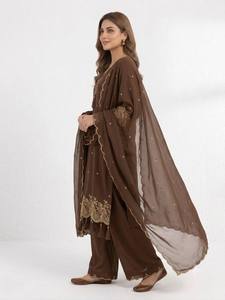 Conjunto Sharara Bordado Marrón para Mujer, Kurta de Algodón con Dupatta, Traje Étnico para Bodas y Fiestas - Product Image 2