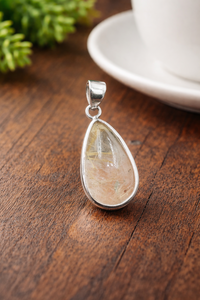 Pendentif en quartz rutilé doré naturel en forme de poire, argent sterling 925 plaqué or jaune, bijou artisanal bohème en cristal de guérison pour elle - Product Image 6