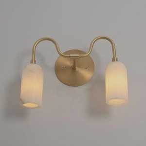 Applique murale moderne en laiton avec abat-jour en albâtre, luminaire contemporain pour salle de bain, décoration intérieure - Product Image 3
