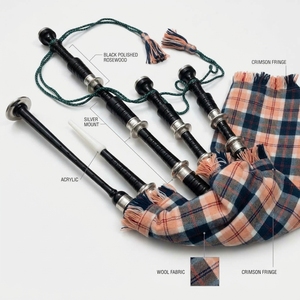 Gaita de celtas escocesa Bannockbane Navy Tartan Great Highland, de madera de palisandro color melocotón, con monturas plateadas, tamaño completo, juego completo. - Product Image 4