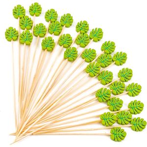 100 Pezzi Stuzzicadenti Decorativi in Legno di Bambù a Forma di Foglia Verde da 12 cm per Antipasti e Cocktail Party - Foglie di Palma - Product Image 1