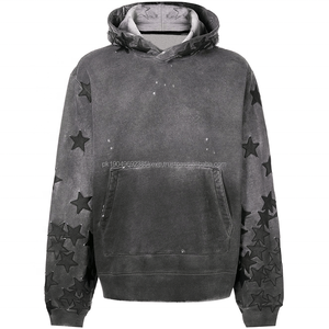 Fabricants de sweats à capuche OEM Vintage High Street Distressed Applique Hommes Sweat à capuche Broderie Patch No String Stone Wash Hoodies Hommes - Product Image 2
