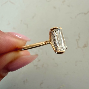5 CT Emerald Cut Lab Grown <b>Diamond</b> Solitaire Engagement <b>Ring</b>, 14K Gold Hidden Halo <b>Ring</b>, Igi Certified - Product Image 3