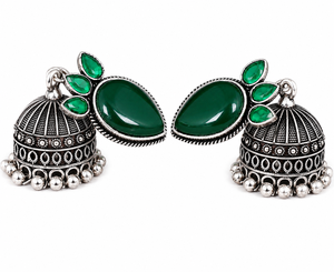 Pendientes Colgantes Bohemios de Plata Oxidada Antigua, Latón, Ónix Verde e Imitación de Perla para Mujer, Ideales para Bodas - Product Image 4