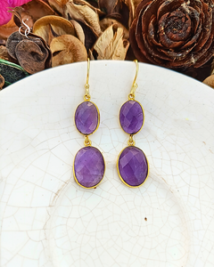 <b>Gold</b> Plated Amethyst Drop <b>Earrings</b> Faceted Oval Gemstone <b>Dangle</b> <b>Earrings</b> for Wedding Gift - Product Image 2