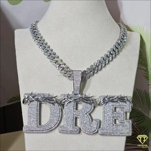 Collier pendentif de luxe « DRE » en moissanite et diamant, chaîne cubaine, bijoux tendance hip-hop - Product Image 3