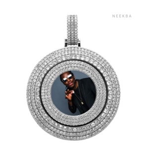 Pendentif rotatif personnalisé avec photo de 65 mm, pendentif rotatif en moissanite, pendentif rotatif glacé avec photo en argent 925 - Product Image 3