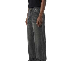 Men High Waist Wide Leg Stonewashed Denim Jeans Button Fly Casual 100% Cotton Woven Fabric Midweight Autumn Style - Product Image 2