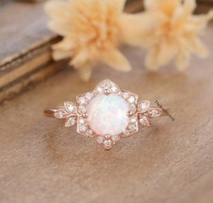 Vintage <b>Opal</b> Engagement <b>Ring</b> Rose Gold Plated Bridal Jewelry Handmade Gemstone Promise <b>Ring</b> Anniversary Proposal Birthday Gift - Product Image 4