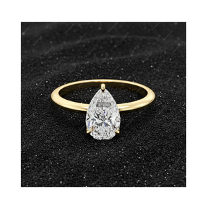Anillo de Compromiso Solitario de Diamante Cultivado en Laboratorio con Corte Pera Original, Claridad DEF VVS VS, Certificado GIA IGI, Chapado en Oro de Plata de Ley 925, Regalos - Product Image 1
