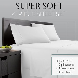 Parure de draps d'hôtel 4 pièces 100 % coton avec drap-housse à poches profondes pour hôtel - Product Image 2