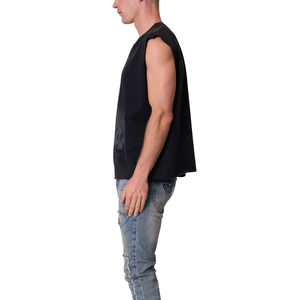 Camiseta sin mangas con cuello redondo para hombre, ajuste holgado, estilo vintage, con gráfico frontal y trasero, ropa urbana, venta al por mayor, OEM personalizado, 100% algodón jersey - Product Image 5