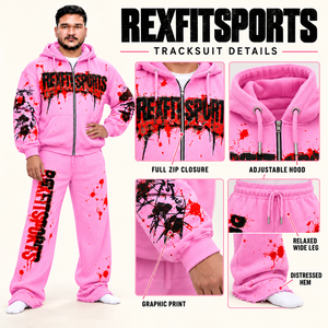 Conjunto Deportivo Rexfitsports con Sudadera Gráfica con Cierre y Pantalones Anchos Unisex, Chándal con Etiqueta Personalizada y Capucha con Cordón Ajustable - Product Image 6