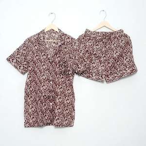 100% Cotton <b>Women's</b> Custom Logo Front Solid Color <b>Short</b> Long Sleepwear <b>Pyjamas</b> Autumn Summer Spring 3-Piece Set - Product Image 3