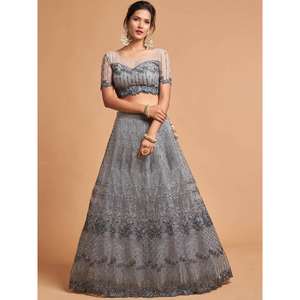 Gran gris Zari bordado Net Party Wear Lehenga Choli - Product Image 1