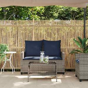 Sofá de Jardín de Ratán PE Gris, Acero con Recubrimiento en Polvo y Vidrio Templado, Elegante Conjunto de Jardín para Exteriores - Product Image 4