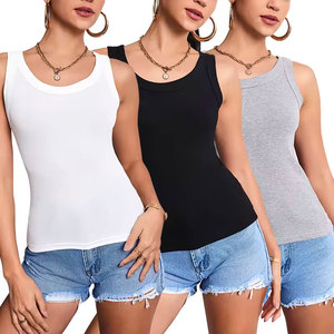 Women Solid Color Knitted Tank <b>Tops</b> O-Neck Sleeveless Casual <b>Top</b> Breathable Spandex Cotton Blend Regular Length - Product Image 5