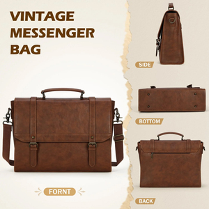 Sac pour ordinateur portable en cuir véritable élégant, imperméable, durable et moderne, nouveau design, 13, 14, 15 pouces, avec bandoulière - Product Image 5