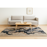 Tapis géométrique moderne en laine tuftée à la main, noir et blanc, tapis contemporain personnalisé pour salon, hôtel - Product Image 2
