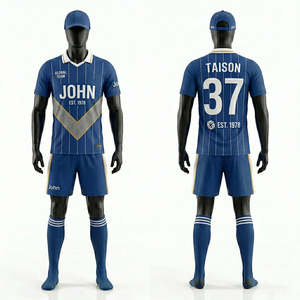 Uniforme de Fútbol para Hombre de Primera Calidad, en Poliéster Interlock GSM, Color Azul Marino y Granate, con Paneles Diagonales, Impresión por Sublimación, Logotipo Personalizado - Product Image 6