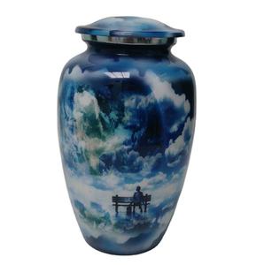Urna Moderna de Metal con Diseño Floral de Nubes Azules para Cremación de Adultos, Artículos Conmemorativos para Entierro, Cenizas Humanas, Funerales - Product Image 1