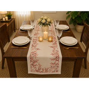 Linen <b>Table</b> <b>Runner</b> with Geometric Printed Pattern & Tassel Trim | Decorative <b>Dining</b> <b>Table</b> <b>Runner</b> | Premium Home & Restaurant - Product Image 3