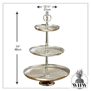 Premium design three tier metal serving stand with <b>hammered</b> texture and antique silver finish perfect for desserts snacks cup - Product Image 5