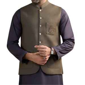 Gilet Homme Personnalisable sans Manches à Col Mandarin, Respirant, Confortable, Style Formel Complet pour Mariages - Product Image 1