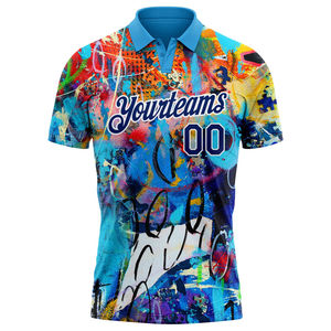 Dernier design, haute qualité, impression graffiti personnalisée, blanc royal, performance 3D, séchage rapide, chemise de golf avec logo brodé et nom d'équipe - Product Image 2